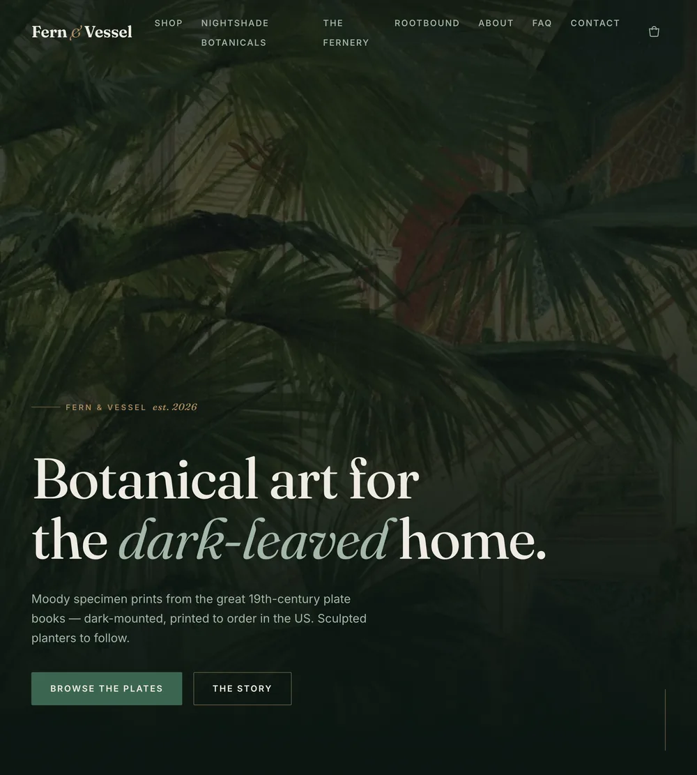 Fern & Vessel — botanical wall-art storefront
